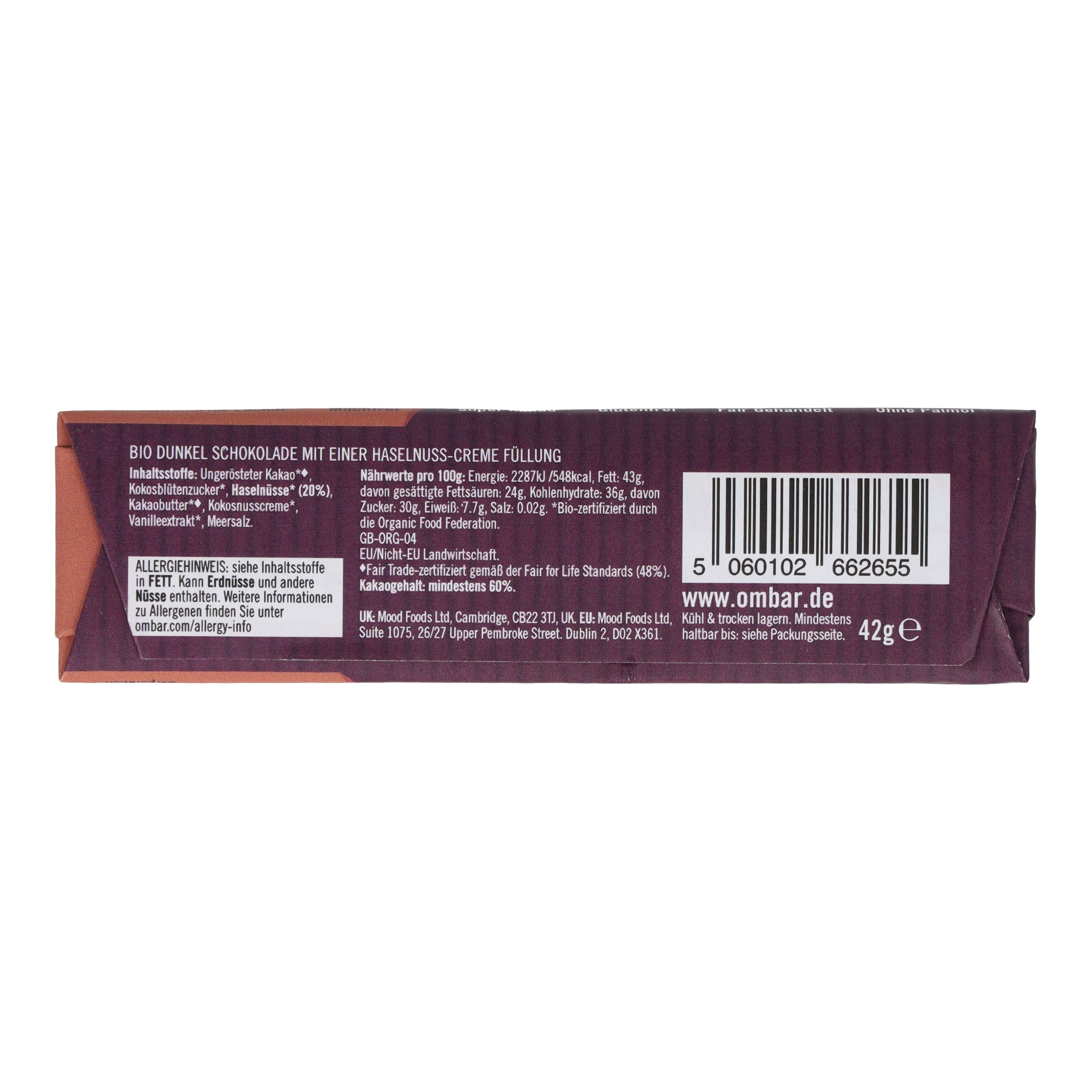 Ombar® BIO Riegel Haselnuss Creme 42g