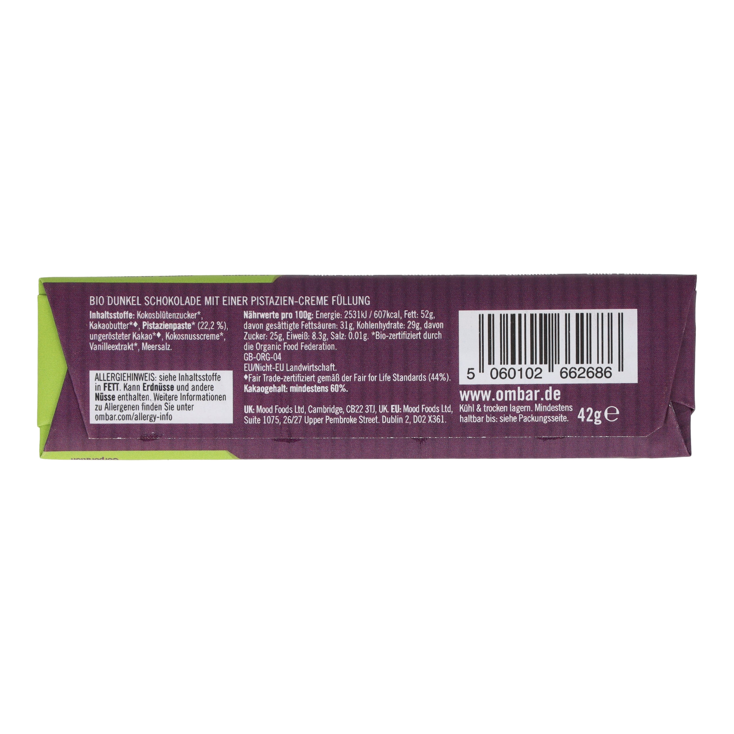 Ombar® BIO Riegel Pistazien Creme 42g
