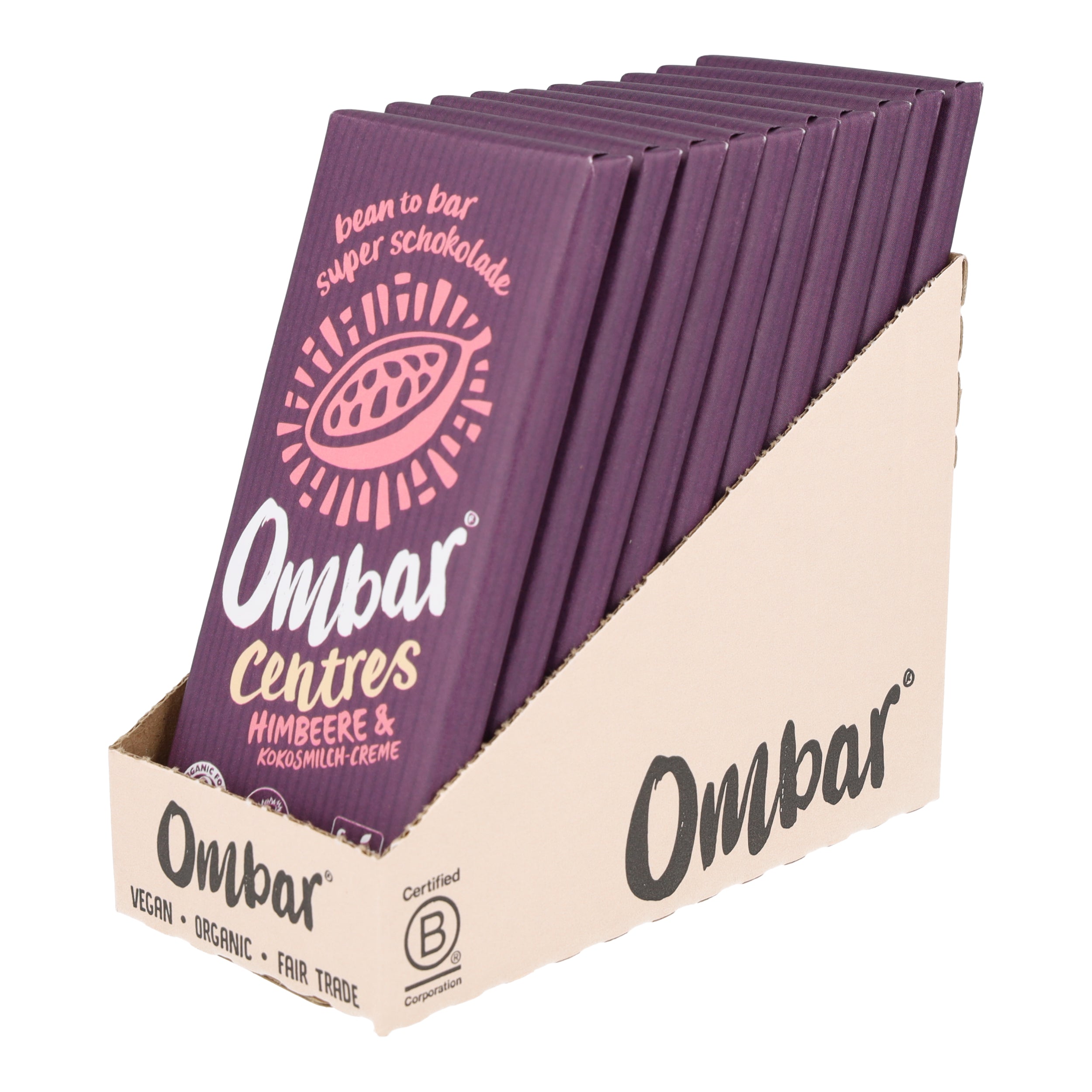 Ombar® CENTRES Himbeer &amp; Kokosmilch Bio-Rohschokolade 70g